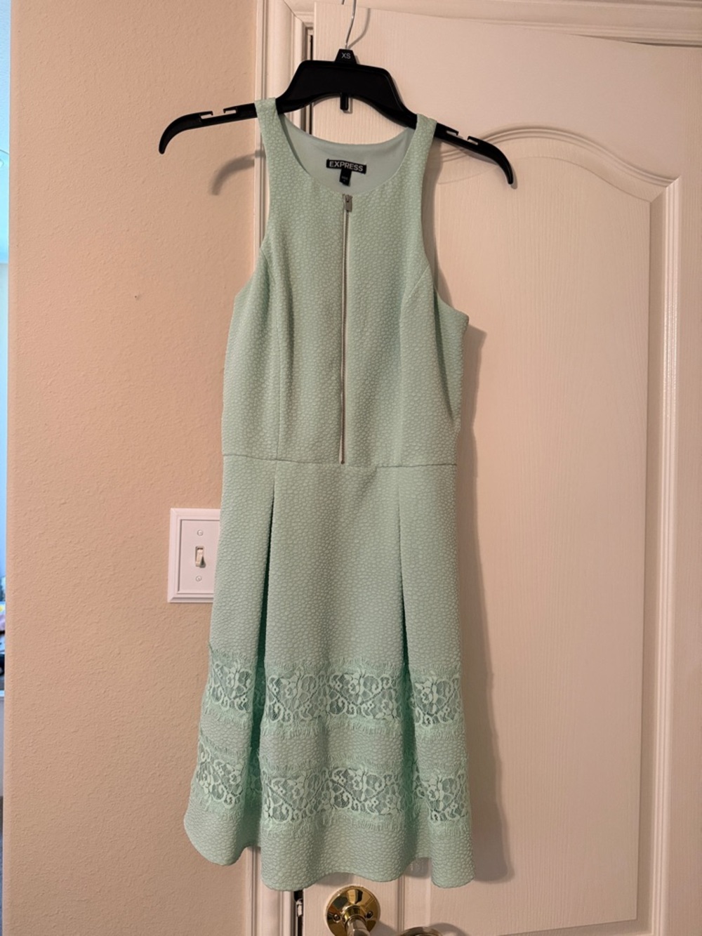 Express Mint Lace-Trim Sleeveless Fit & Flare Dress